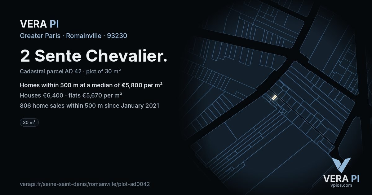 2 Sente Chevalier, Romainville at night – the plot lit, the parcels around coloured by the prices near them