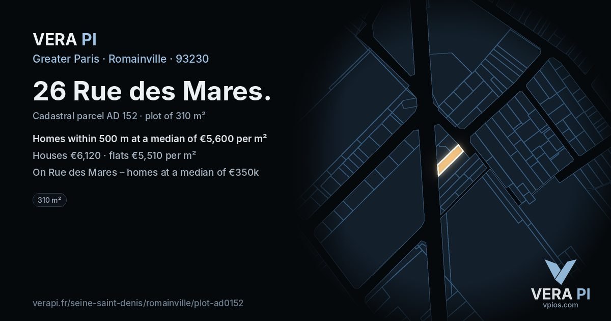 26 Rue des Mares, Romainville at night – the plot lit, the parcels around coloured by the prices near them