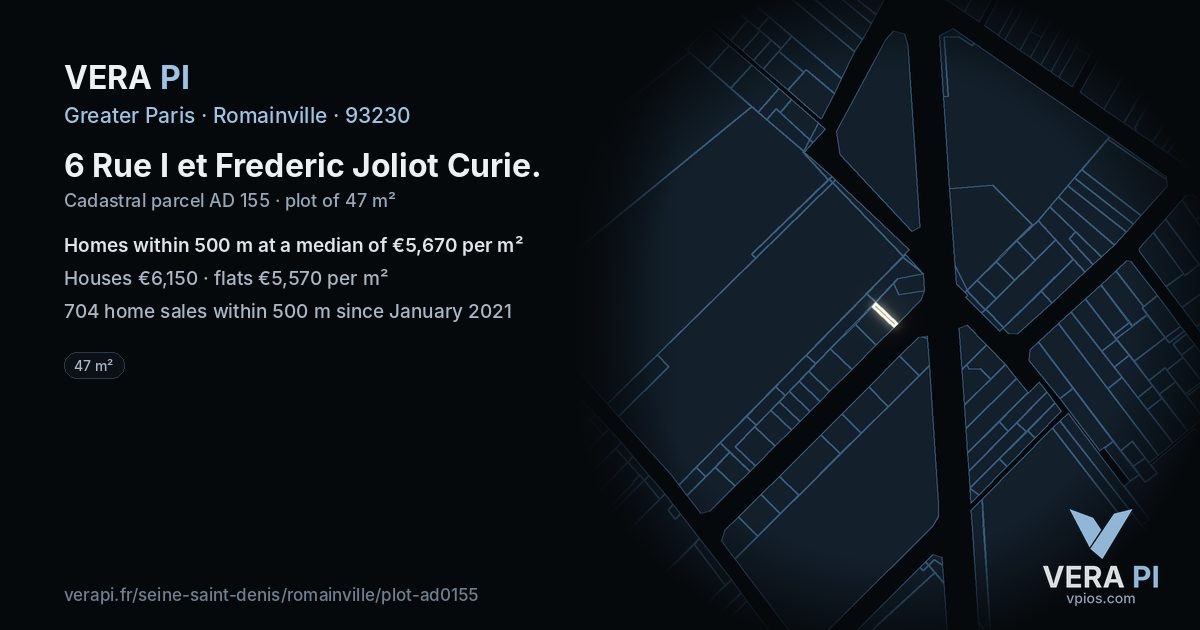 6 Rue I et Frederic Joliot Curie, Romainville at night – the plot lit, the parcels around coloured by the prices near them