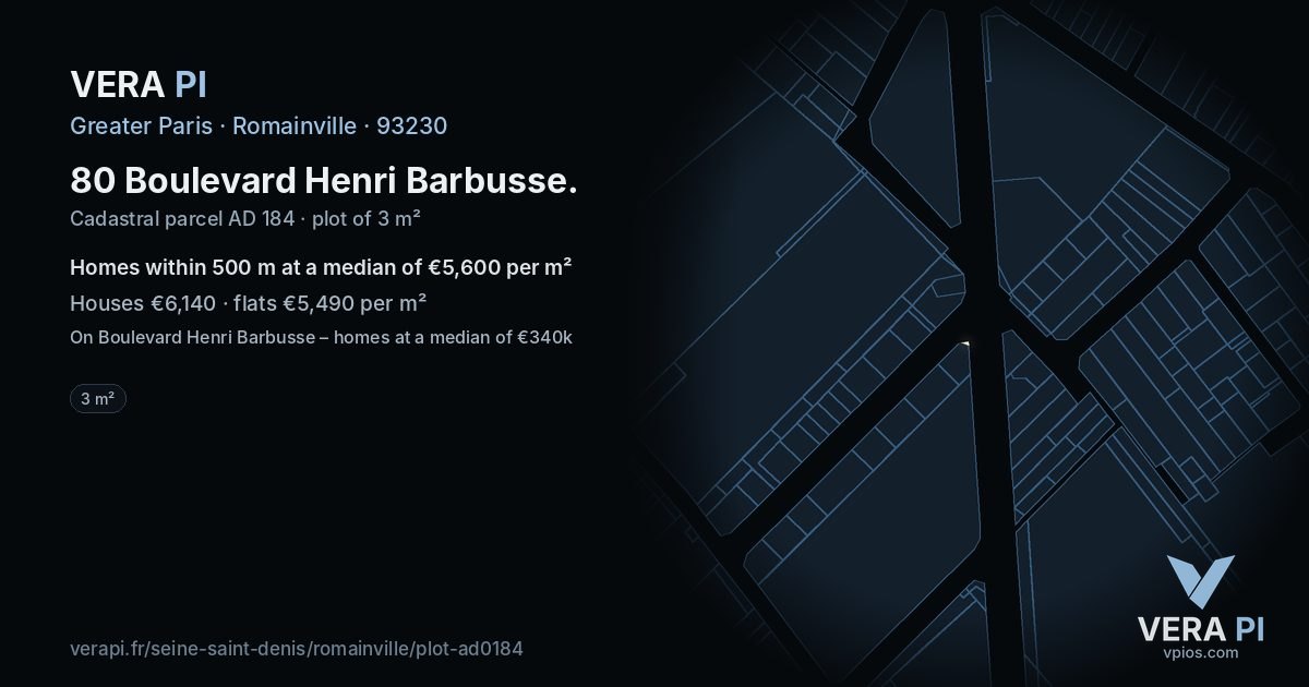 80 Boulevard Henri Barbusse, Romainville at night – the plot lit, the parcels around coloured by the prices near them
