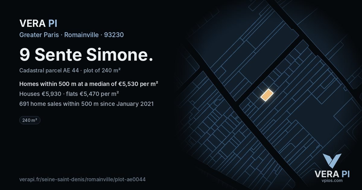 9 Sente Simone, Romainville at night – the plot lit, the parcels around coloured by the prices near them