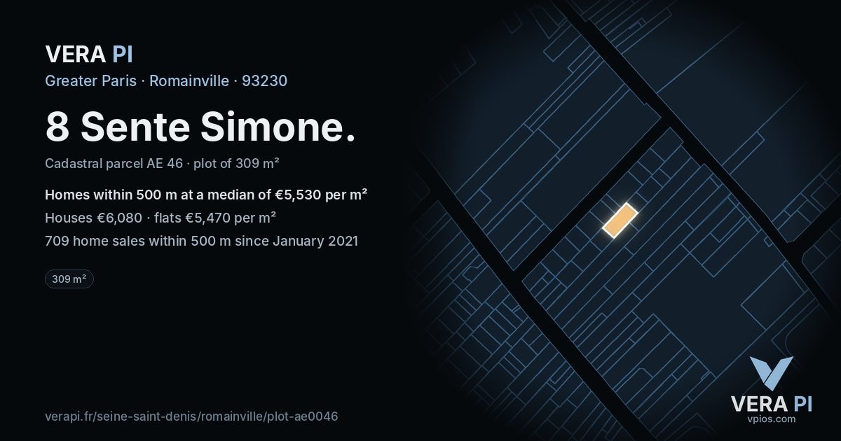 8 Sente Simone, Romainville at night – the plot lit, the parcels around coloured by the prices near them