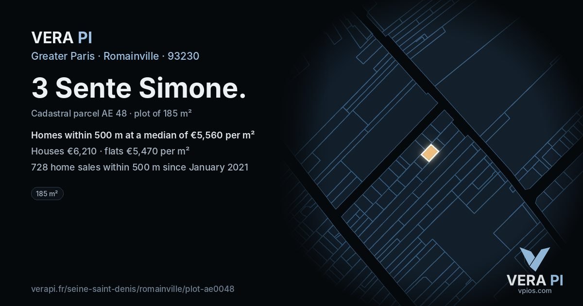 3 Sente Simone, Romainville at night – the plot lit, the parcels around coloured by the prices near them