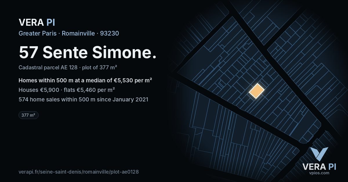 57 Sente Simone, Romainville at night – the plot lit, the parcels around coloured by the prices near them