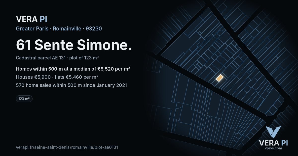 61 Sente Simone, Romainville at night – the plot lit, the parcels around coloured by the prices near them