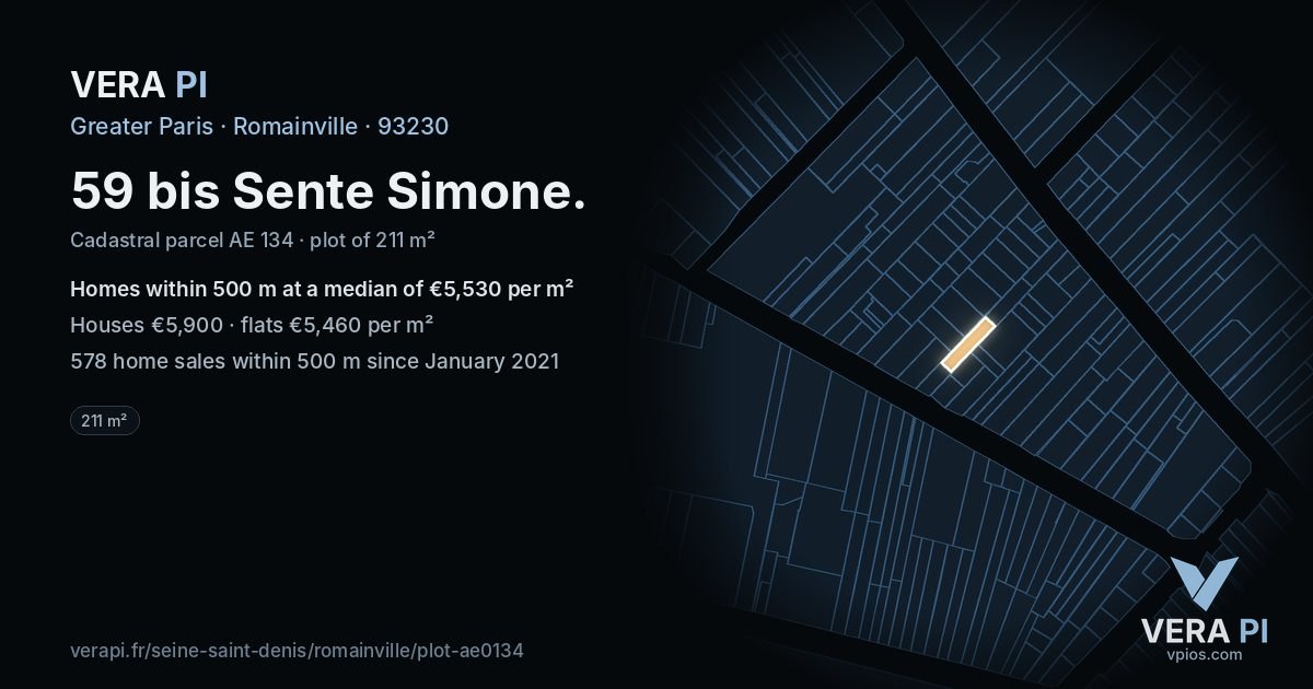 59 bis Sente Simone, Romainville at night – the plot lit, the parcels around coloured by the prices near them