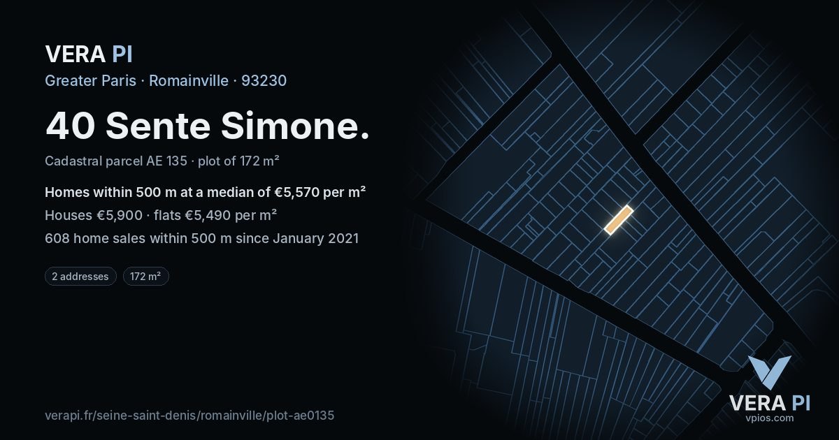 40 Sente Simone, Romainville at night – the plot lit, the parcels around coloured by the prices near them