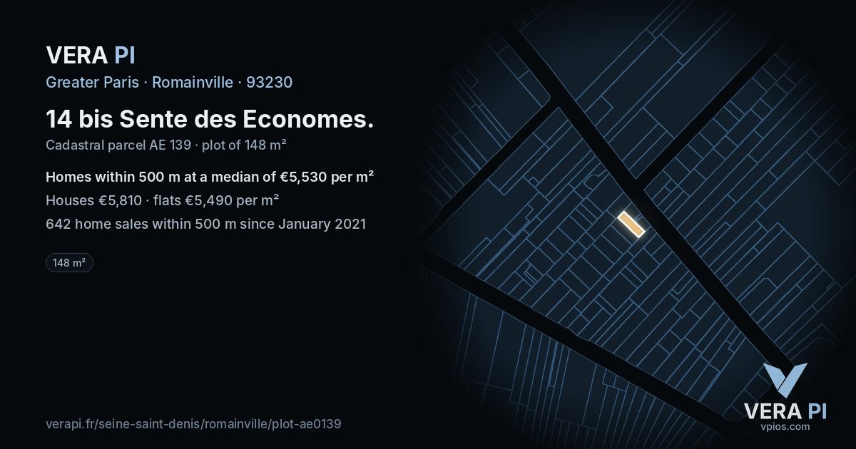 14 bis Sente des Economes, Romainville at night – the plot lit, the parcels around coloured by the prices near them
