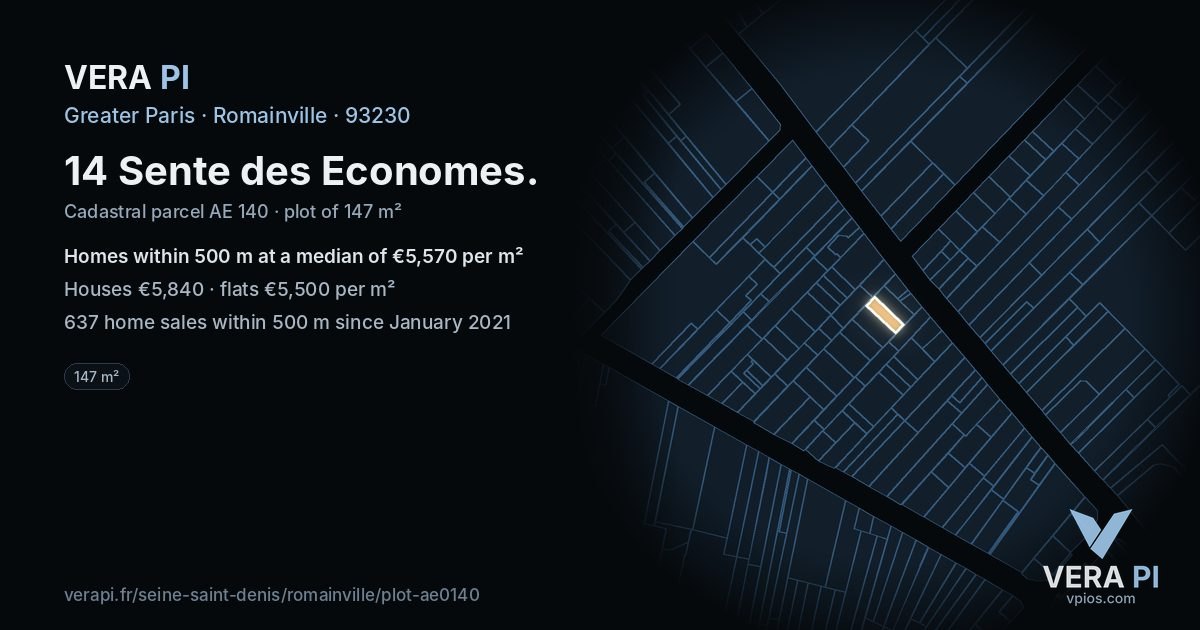 14 Sente des Economes, Romainville at night – the plot lit, the parcels around coloured by the prices near them