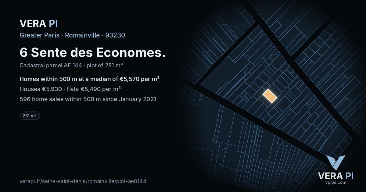 6 Sente des Economes, Romainville at night – the plot lit, the parcels around coloured by the prices near them