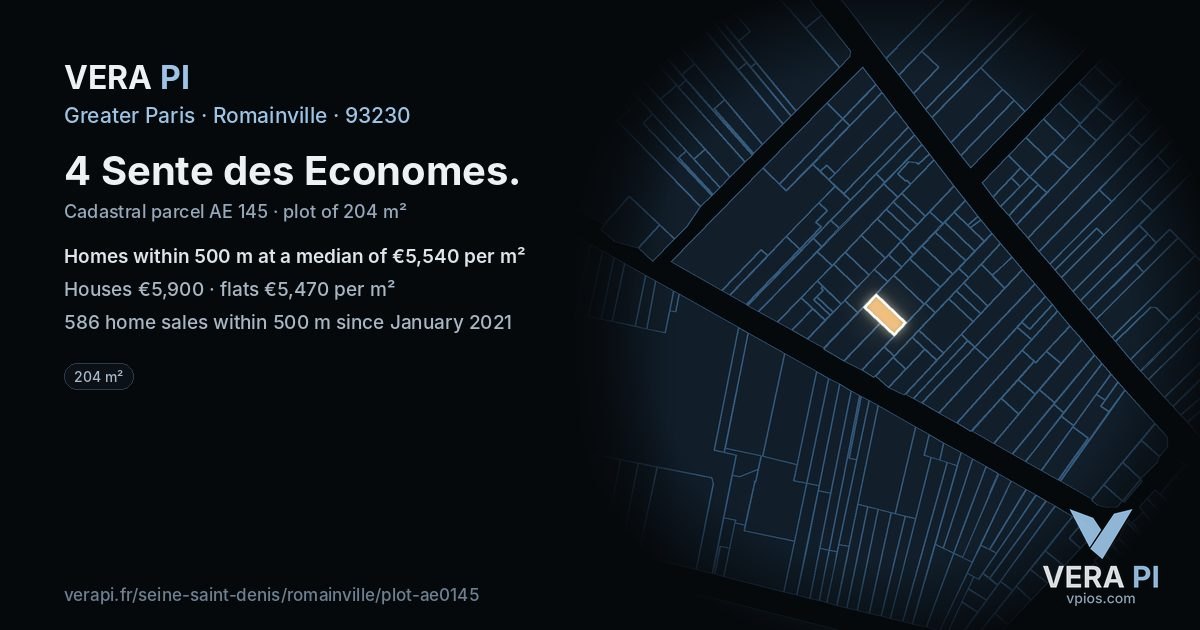 4 Sente des Economes, Romainville at night – the plot lit, the parcels around coloured by the prices near them
