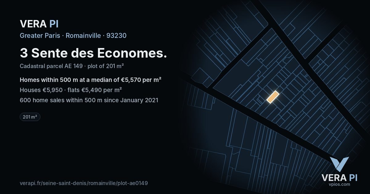 3 Sente des Economes, Romainville at night – the plot lit, the parcels around coloured by the prices near them