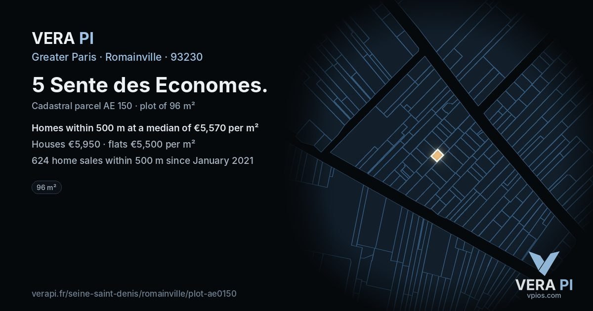 5 Sente des Economes, Romainville at night – the plot lit, the parcels around coloured by the prices near them