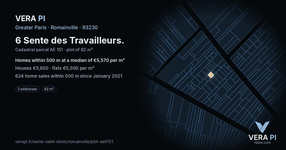 6 Sente des Travailleurs, Romainville at night – the plot lit, the parcels around coloured by the prices near them