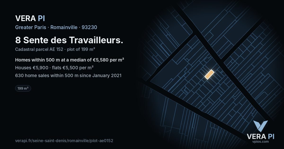 8 Sente des Travailleurs, Romainville at night – the plot lit, the parcels around coloured by the prices near them
