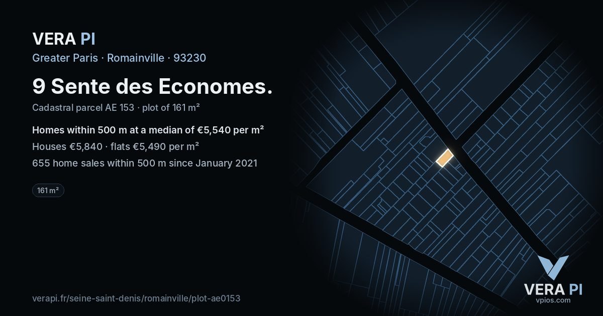 9 Sente des Economes, Romainville at night – the plot lit, the parcels around coloured by the prices near them