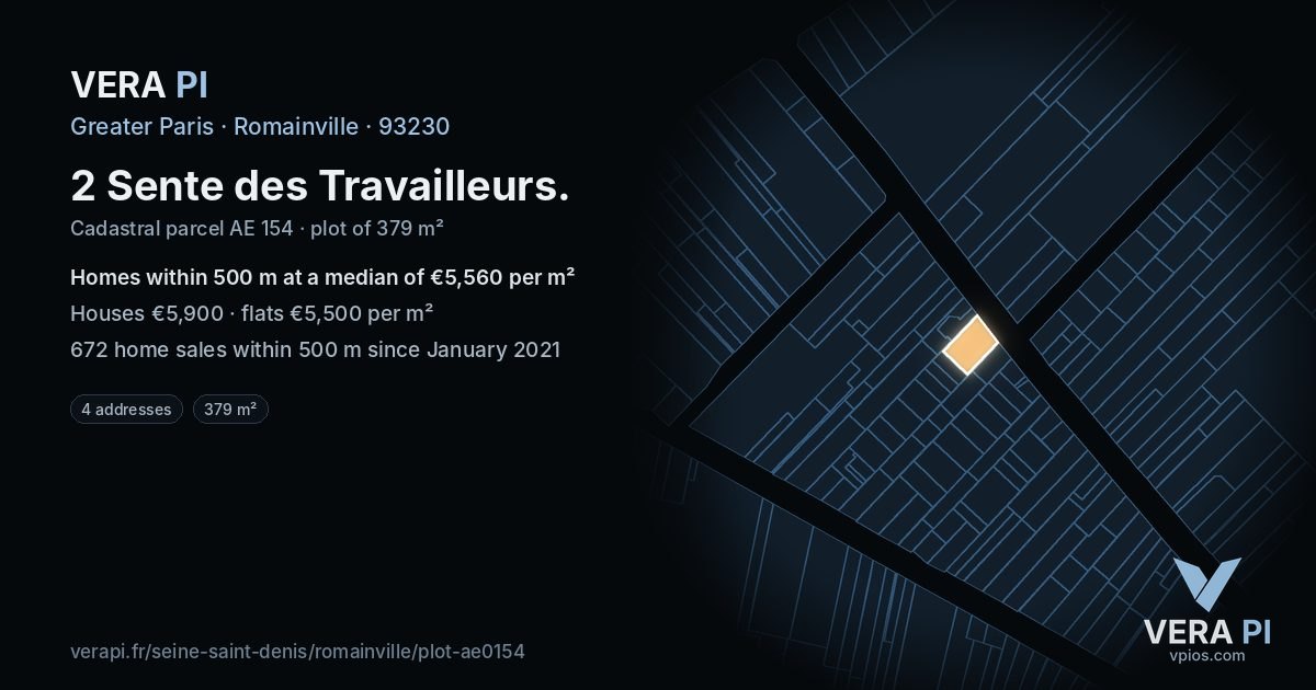 2 Sente des Travailleurs, Romainville at night – the plot lit, the parcels around coloured by the prices near them