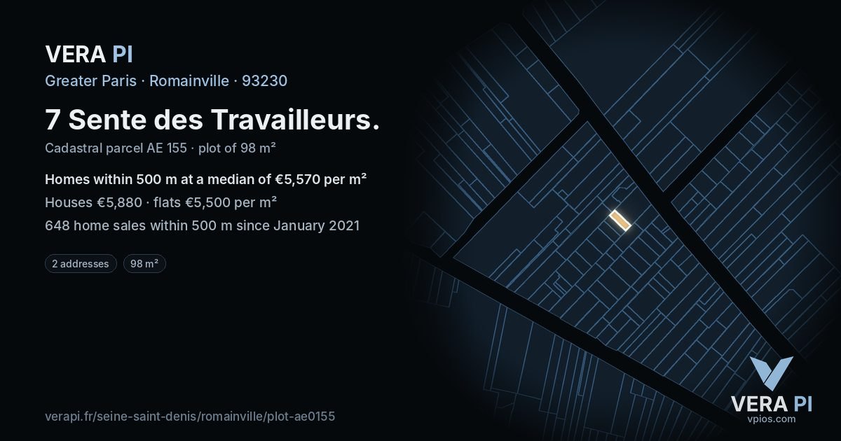 7 Sente des Travailleurs, Romainville at night – the plot lit, the parcels around coloured by the prices near them