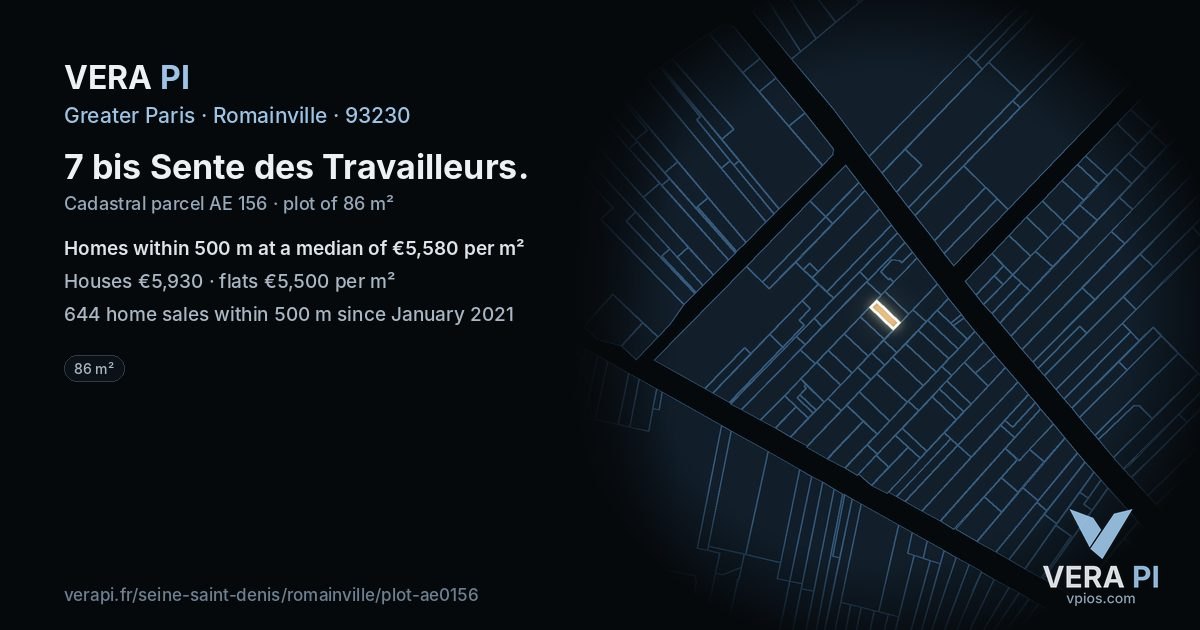7 bis Sente des Travailleurs, Romainville at night – the plot lit, the parcels around coloured by the prices near them