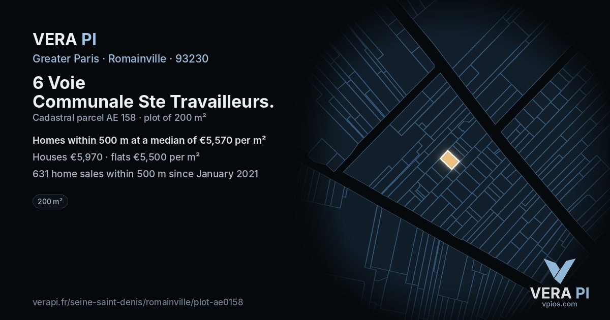 6 Voie Communale Ste Travailleurs, Romainville at night – the plot lit, the parcels around coloured by the prices near them