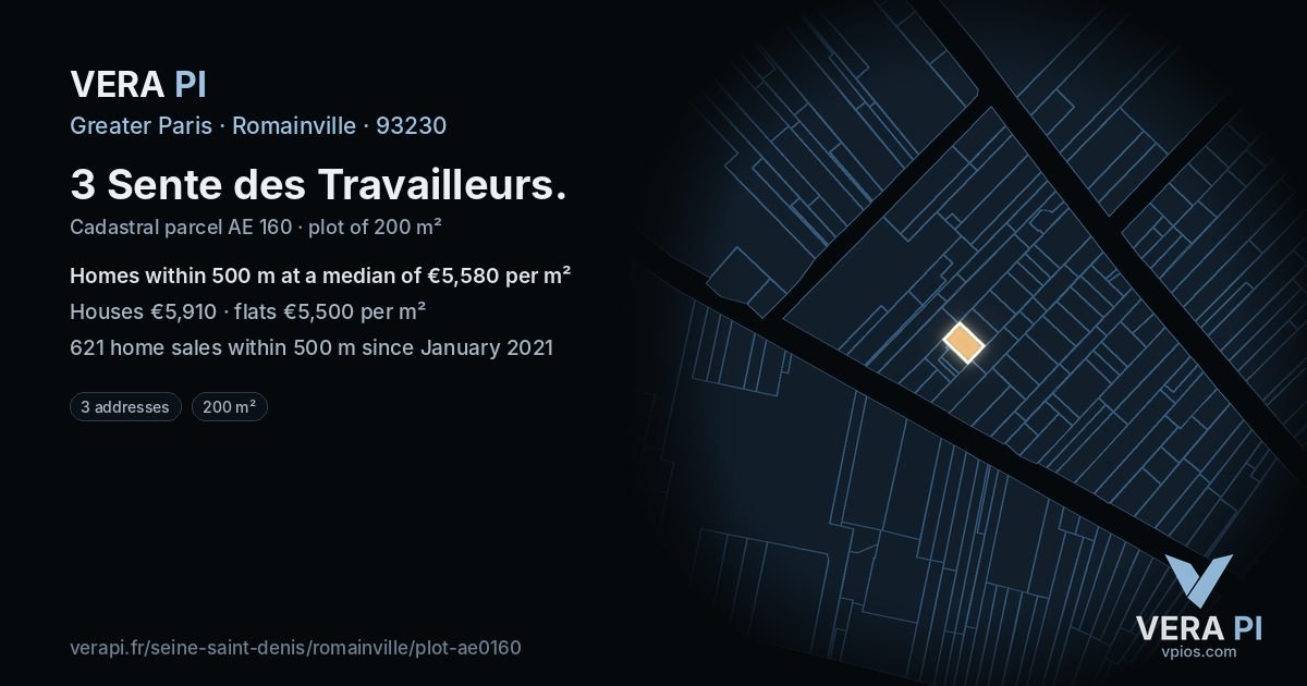 3 Sente des Travailleurs, Romainville at night – the plot lit, the parcels around coloured by the prices near them