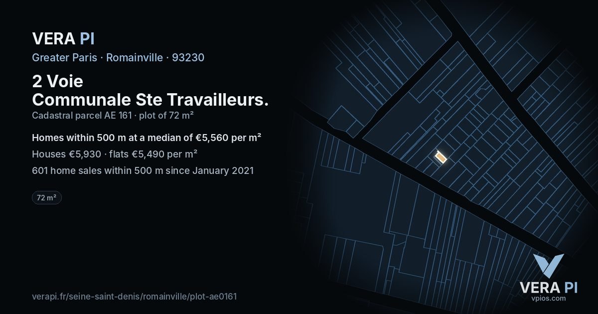 2 Voie Communale Ste Travailleurs, Romainville at night – the plot lit, the parcels around coloured by the prices near them