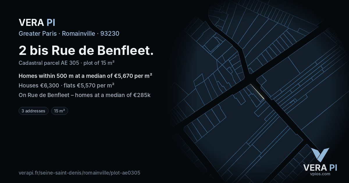2 bis Rue de Benfleet, Romainville at night – the plot lit, the parcels around coloured by the prices near them