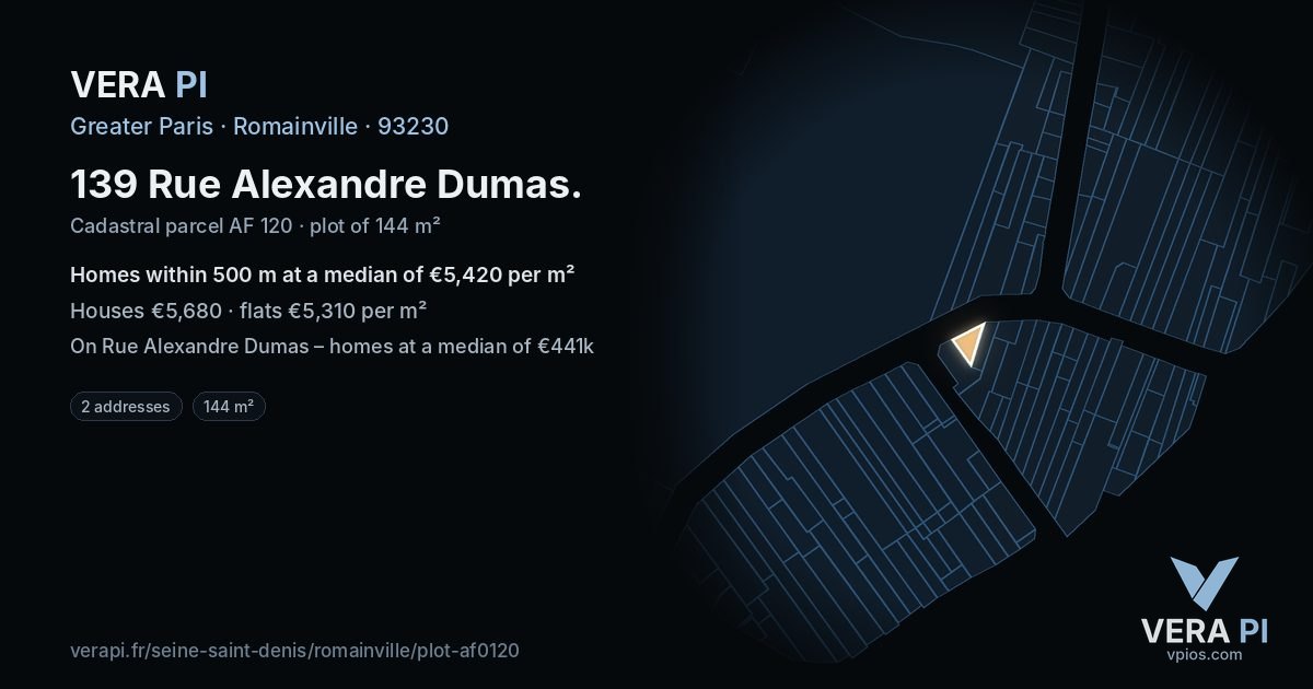 139 Rue Alexandre Dumas, Romainville at night – the plot lit, the parcels around coloured by the prices near them