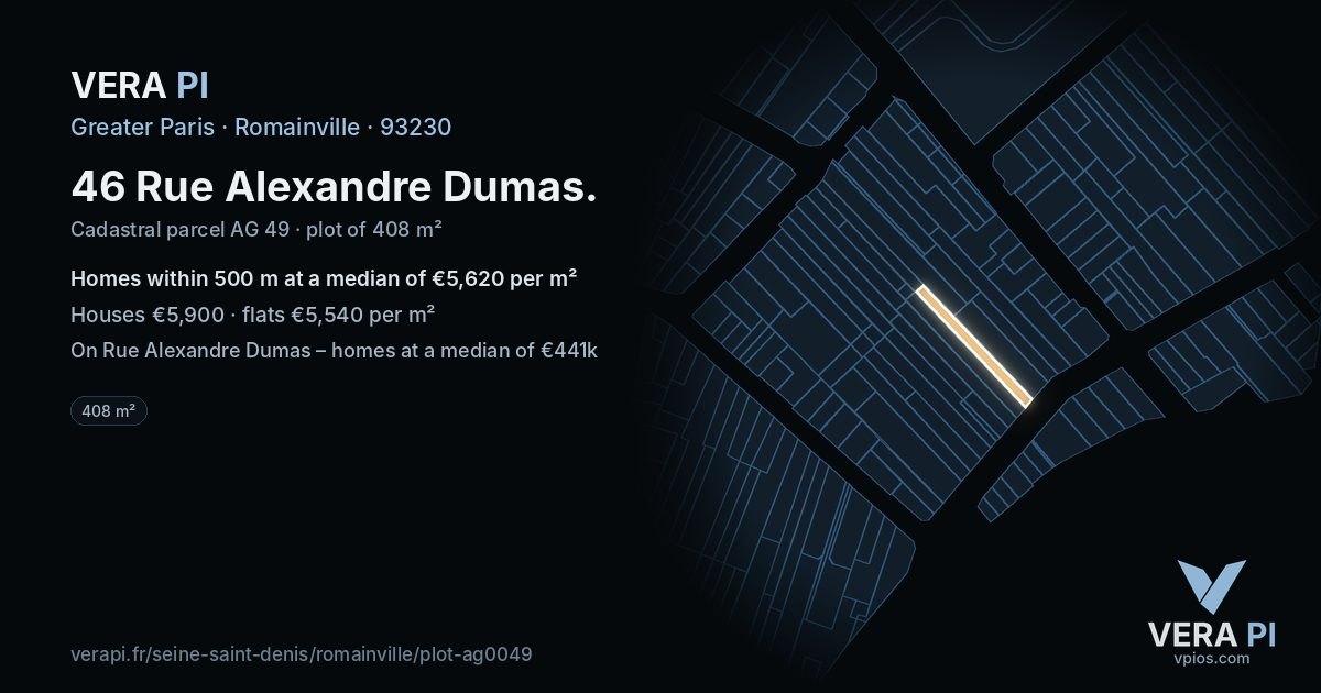 46 Rue Alexandre Dumas, Romainville at night – the plot lit, the parcels around coloured by the prices near them