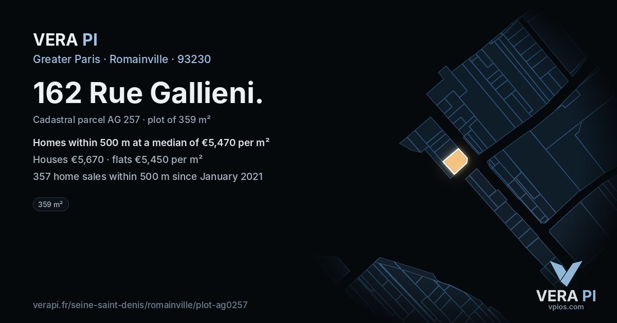 162 Rue Gallieni, Romainville at night – the plot lit, the parcels around coloured by the prices near them