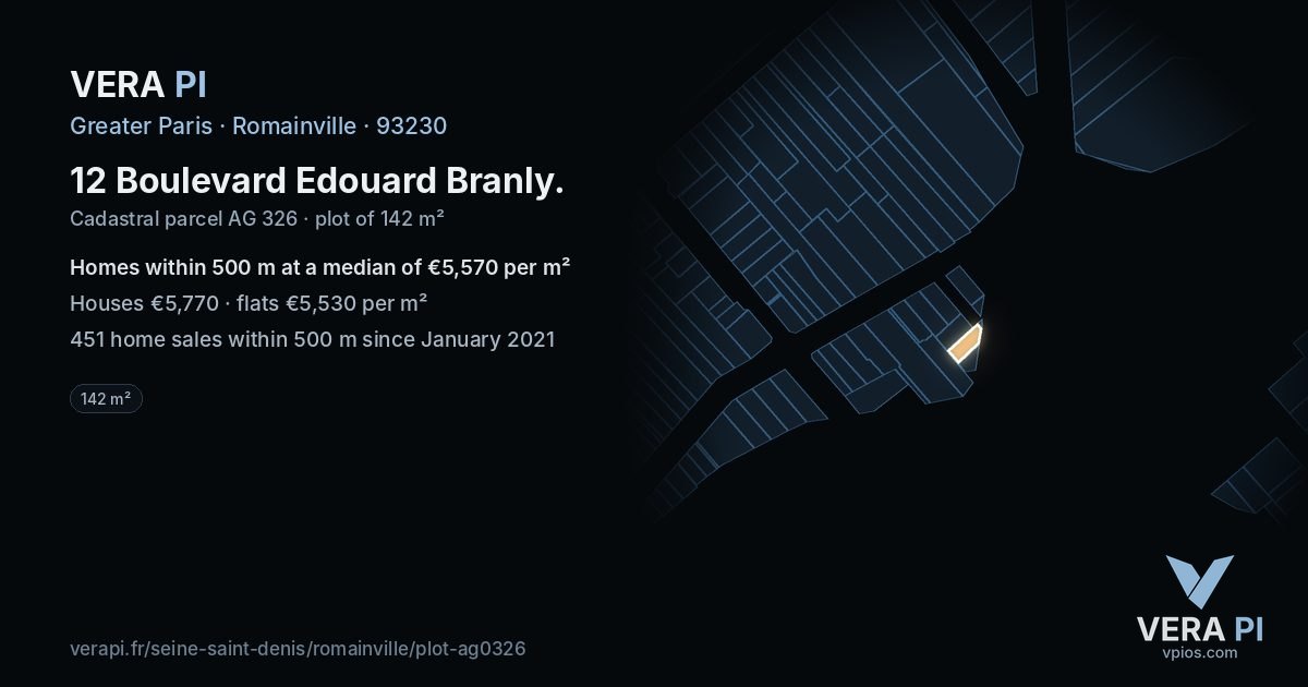12 Boulevard Edouard Branly, Romainville at night – the plot lit, the parcels around coloured by the prices near them