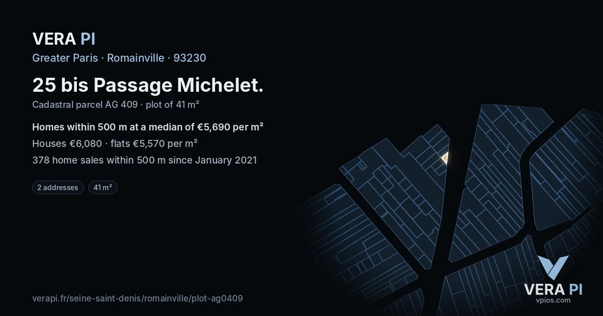 25 bis Passage Michelet, Romainville at night – the plot lit, the parcels around coloured by the prices near them