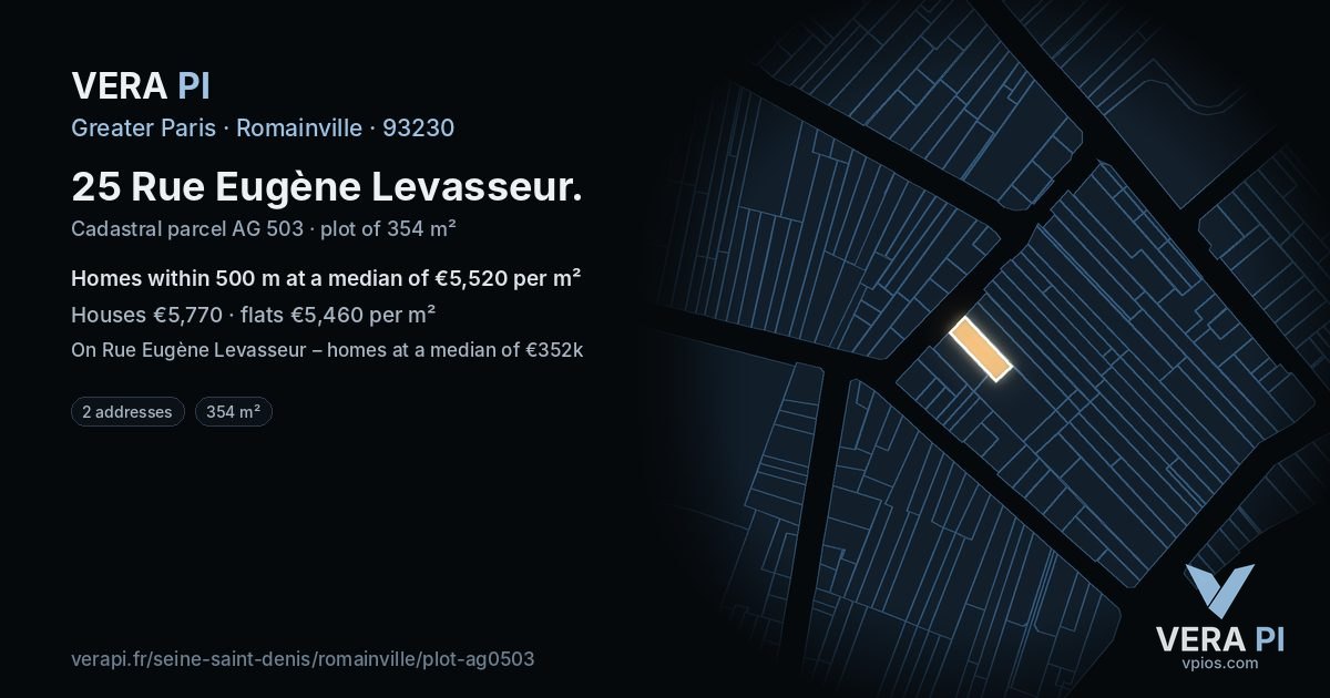 25 Rue Eugène Levasseur, Romainville at night – the plot lit, the parcels around coloured by the prices near them