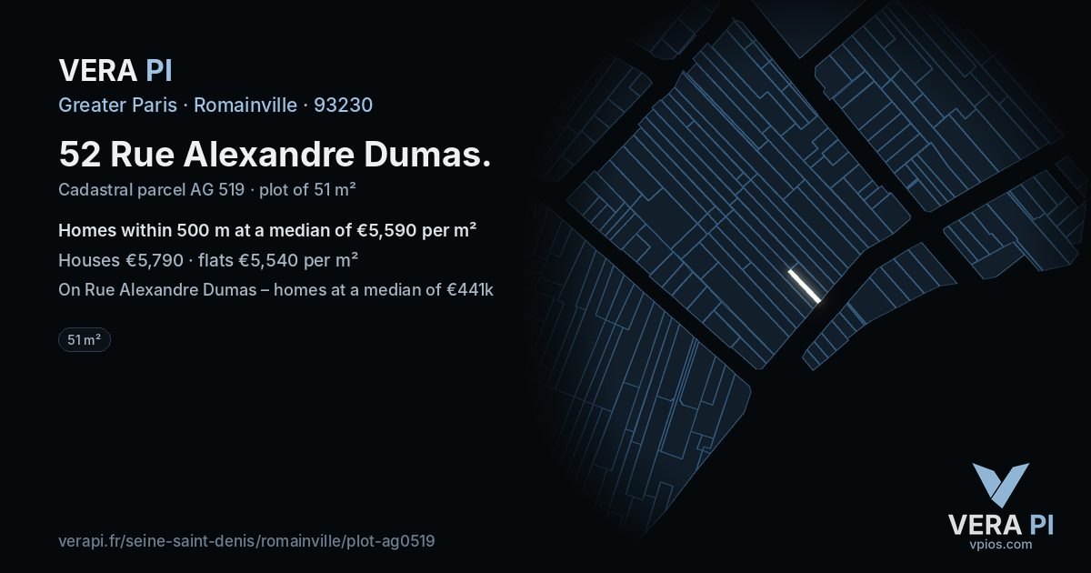 52 Rue Alexandre Dumas, Romainville at night – the plot lit, the parcels around coloured by the prices near them