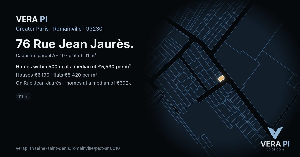 76 Rue Jean Jaurès, Romainville at night – the plot lit, the parcels around coloured by the prices near them