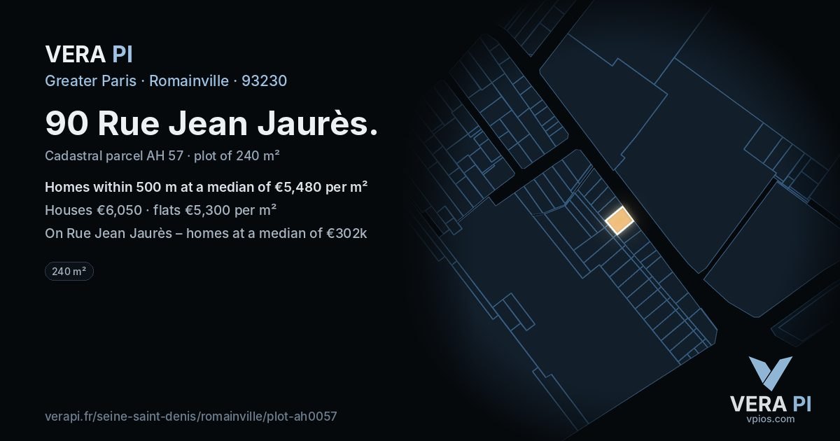 90 Rue Jean Jaurès, Romainville at night – the plot lit, the parcels around coloured by the prices near them