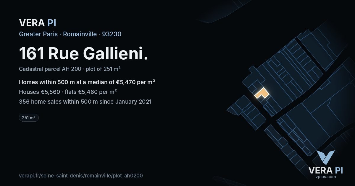 161 Rue Gallieni, Romainville at night – the plot lit, the parcels around coloured by the prices near them