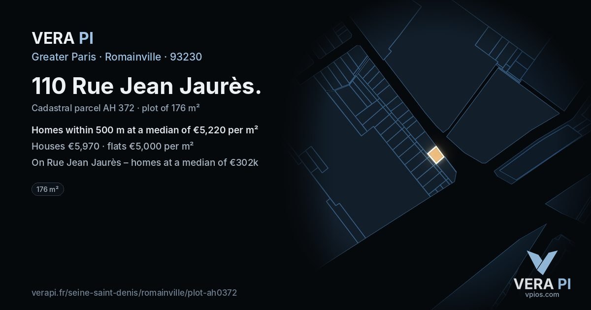 110 Rue Jean Jaurès, Romainville at night – the plot lit, the parcels around coloured by the prices near them