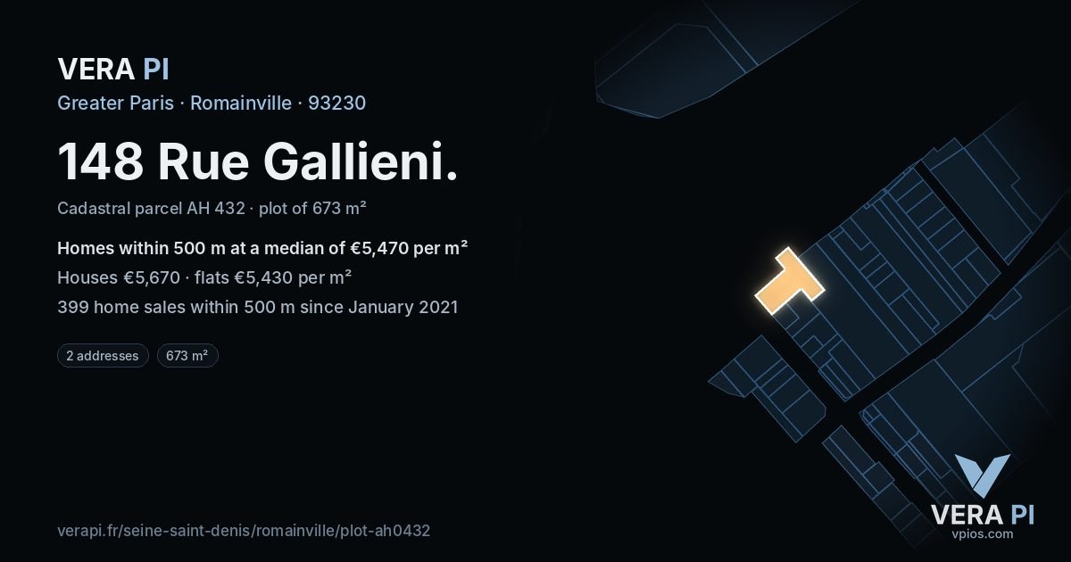 148 Rue Gallieni, Romainville at night – the plot lit, the parcels around coloured by the prices near them