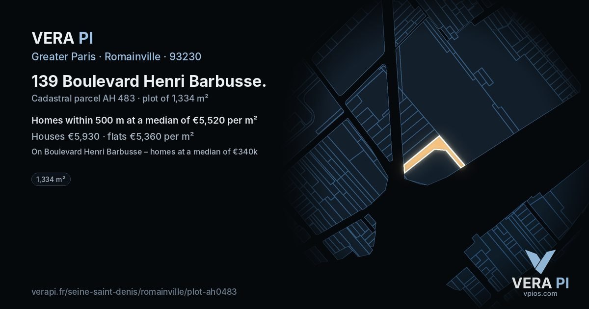 139 Boulevard Henri Barbusse, Romainville at night – the plot lit, the parcels around coloured by the prices near them