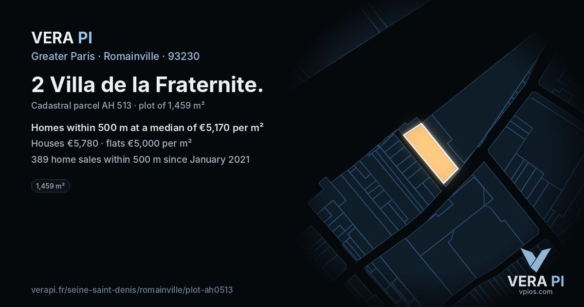 2 Villa de la Fraternite, Romainville at night – the plot lit, the parcels around coloured by the prices near them