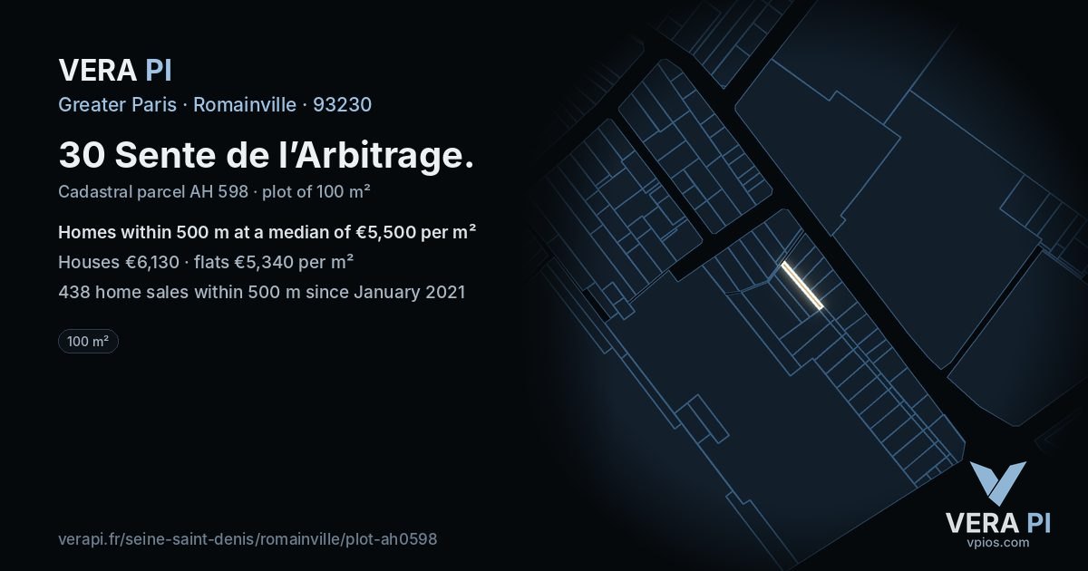 30 Sente de l’Arbitrage, Romainville at night – the plot lit, the parcels around coloured by the prices near them