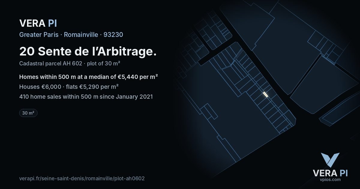 20 Sente de l’Arbitrage, Romainville at night – the plot lit, the parcels around coloured by the prices near them