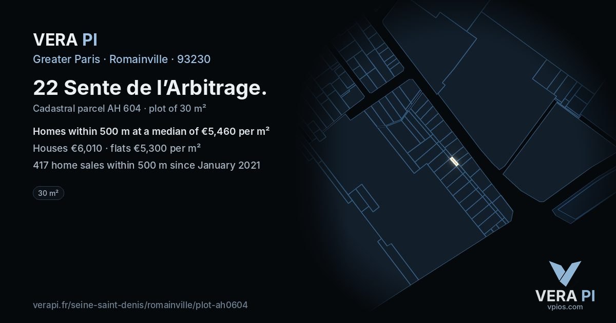 22 Sente de l’Arbitrage, Romainville at night – the plot lit, the parcels around coloured by the prices near them