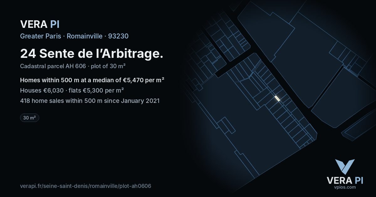 24 Sente de l’Arbitrage, Romainville at night – the plot lit, the parcels around coloured by the prices near them