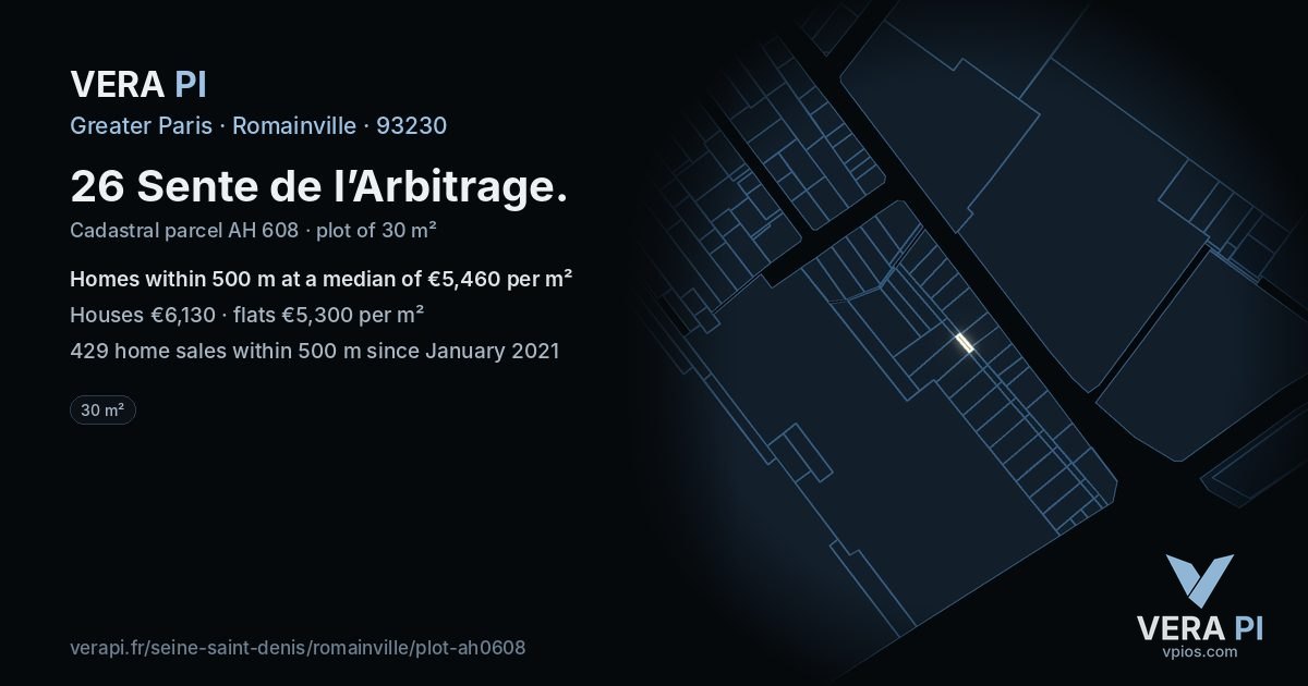 26 Sente de l’Arbitrage, Romainville at night – the plot lit, the parcels around coloured by the prices near them
