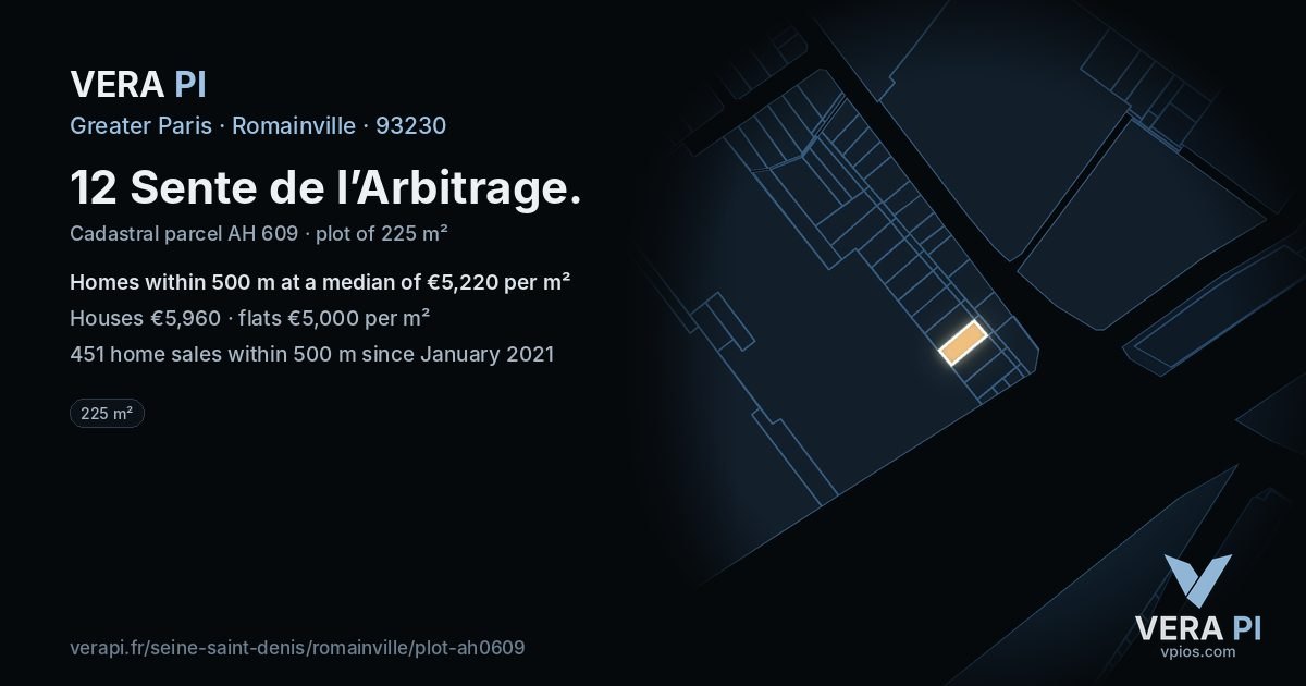 12 Sente de l’Arbitrage, Romainville at night – the plot lit, the parcels around coloured by the prices near them