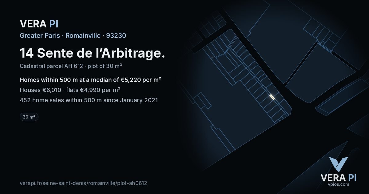 14 Sente de l’Arbitrage, Romainville at night – the plot lit, the parcels around coloured by the prices near them