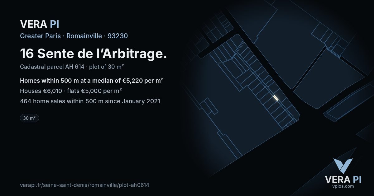16 Sente de l’Arbitrage, Romainville at night – the plot lit, the parcels around coloured by the prices near them