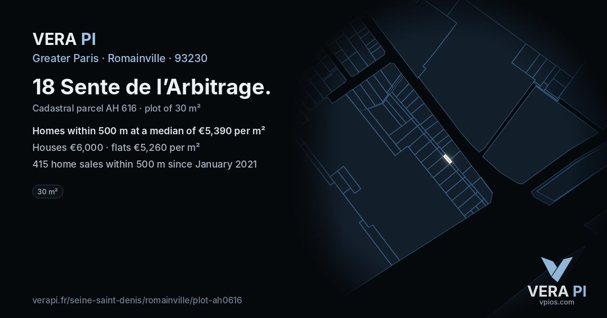 18 Sente de l’Arbitrage, Romainville at night – the plot lit, the parcels around coloured by the prices near them